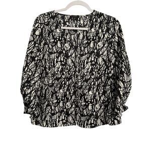 Halogen Women Petite S Chic Satin Button Front 3/4 Ruffle Tuck Sleeve Office